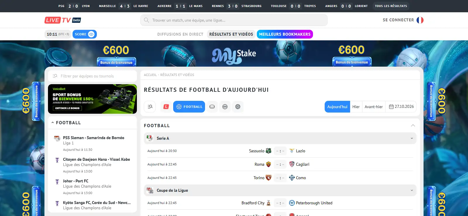 Liste des résultats de football accompagnés de scores et de vidéos