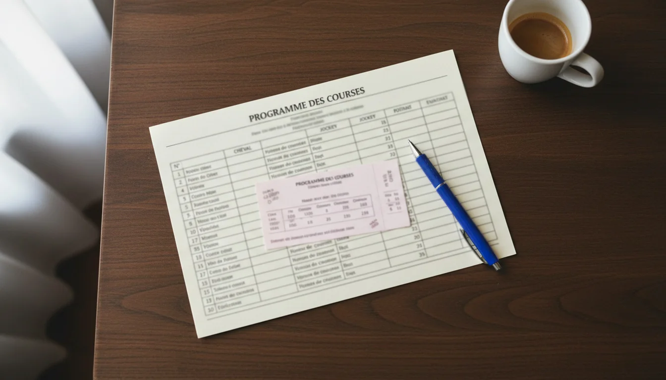 Ticket de pari hippique PMU posé sur un programme de course